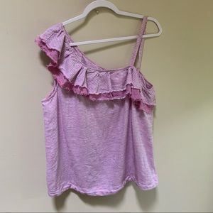 Holding Horses -- Anthropologie Stripe  Linen Ruffle Top in size Large